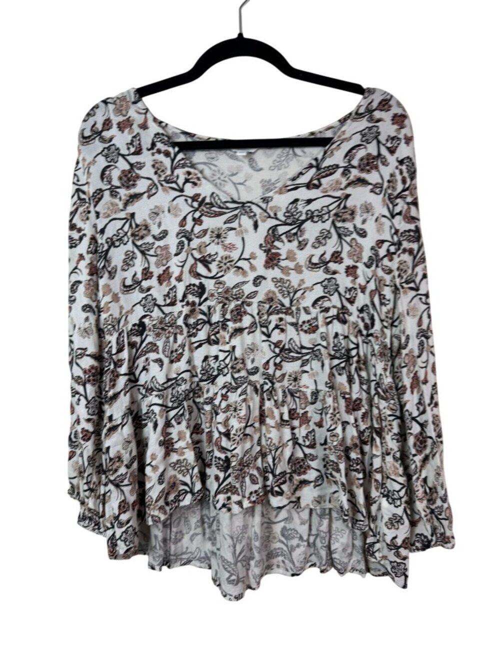 Lucky Brand Womens Floral Peasant Tiered Top Medium Boho flowy Garden Whimsical